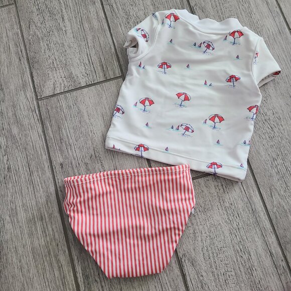 Janie and Jack Baby Girl Rash Guard bikini Swimsuit red & white stripe sz 6-12 M - Picture 3 of 5